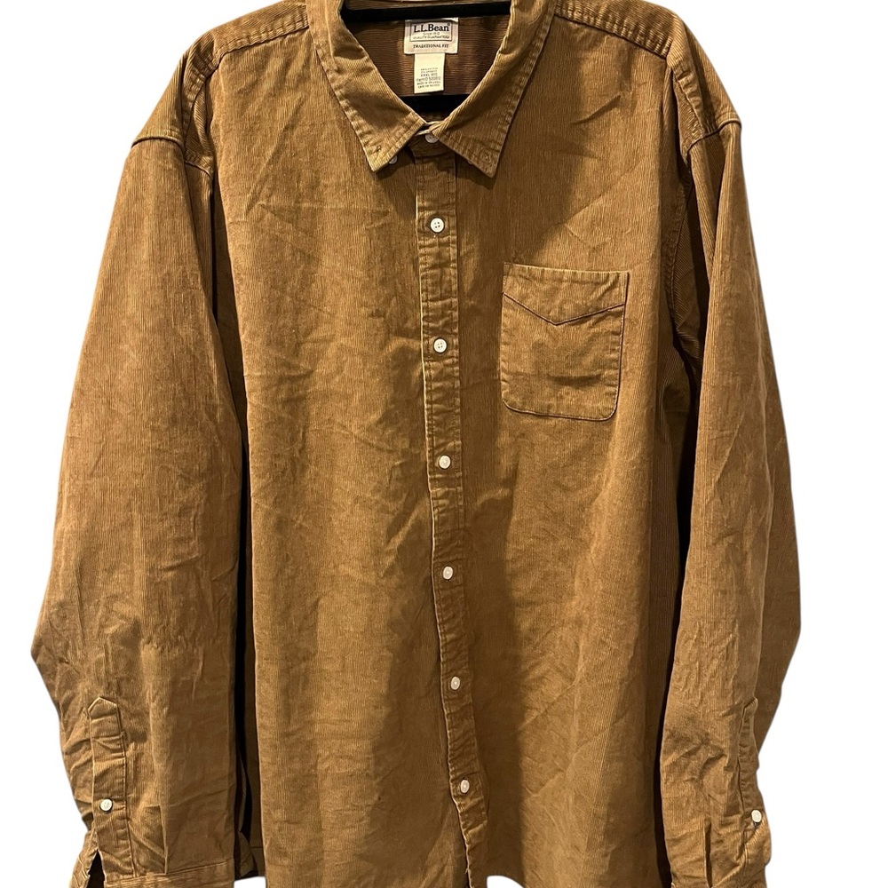 L.L. Bean Vintage Y2K Corduroy Brown Casual Button Down Shirt Cotton Size 3XL